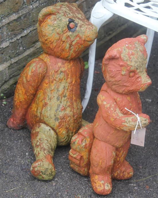 2 garden statues of teddy bears